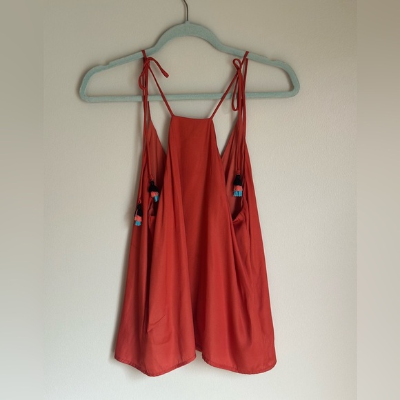 DOLAN Anthropologie Womens Top Blouse Tassle Tie Straps Button Up Lined Rust XXS - Picture 8 of 8